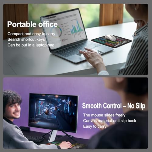 Black Multi-Software Shortcut Mouse Pad - Compact Office & Gaming Desk Mat, Waterproof & Non-Slip, 11.8x9.8 inches
