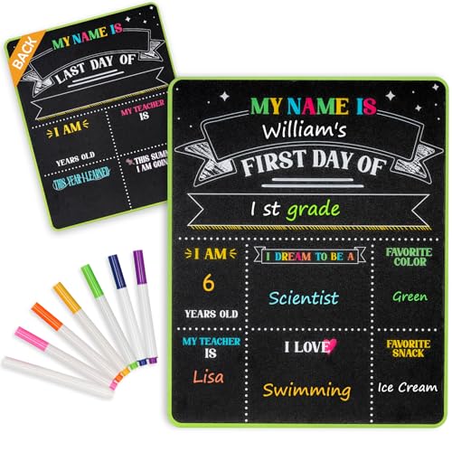4 Thought First & Last Day of School Chalkboard Sign, 11x14 Double-Sided, Classic Grid Vertical