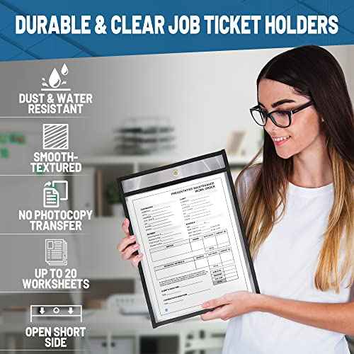 30 Pack Job Ticket Holders 8.5x11 - Work Order Plastic Sleeves for Documents - 8 1/2 x 11 Shop Ticket Holders - Heavy Duty Sheet Protectors - Dry Erase Pocket Sleeves - Dry Erase Clear Pocket Sleeve