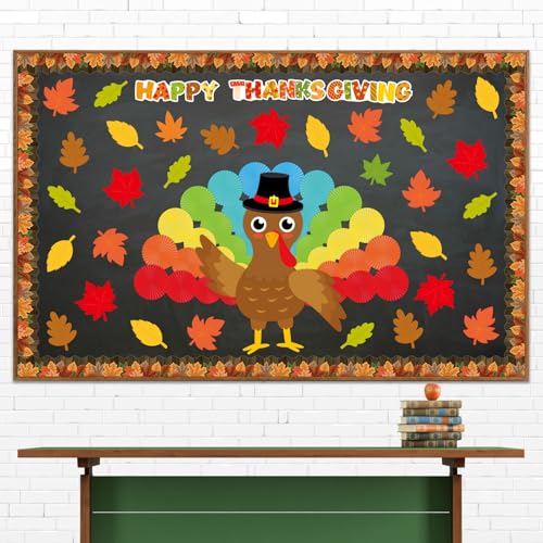 Thanksgiving Turkey Bulletin Board Set for Classroom Decoration Fall Maple Leaf Give Thanks Cutouts for Fall Thanksgiving Classroom School Wall D?cor