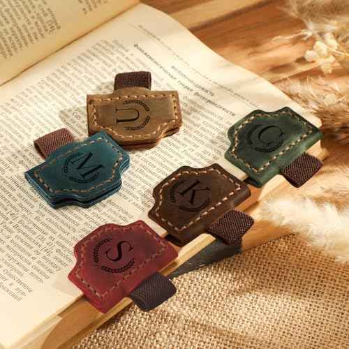 Custom Bygone Mark Bookmark with Pen Holder, 26 Letters Name Initial Personalized Leather Book Mark, Gifts for Book Lovers, Readers, Leather Book Marks for Men Women (Red, A)