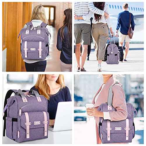 FALANKO Laptop Backpack for Women,Large Computer Backpack Fits 17 Inch Laptop with USB Charging Port RFID Water Resistant purse Casual Purple Bookbag for Teacher/work/College/nurse/Doctor/Woman