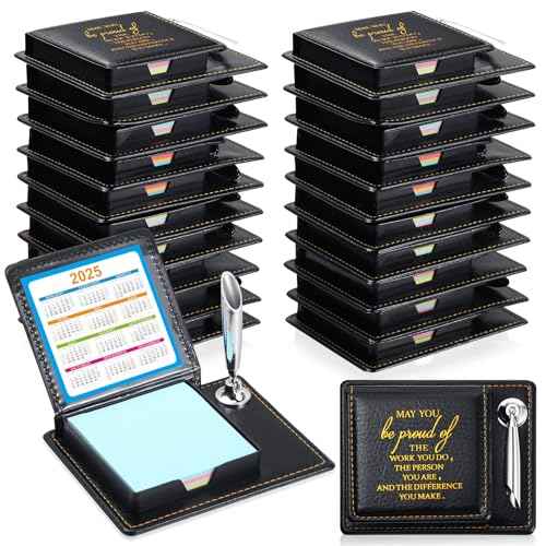 Tenceur 20 Pcs Christmas Appreciation Sticky Note Holder Gifts Bulk, Inspirational Thank You Sticky Note Holder, PU Leather Memo Box with Calendar for Women Men Emoloyee Coworkers Office Team