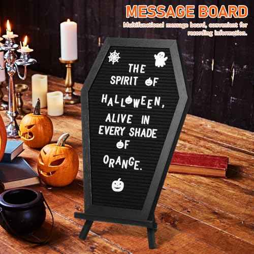 Operitacx Coffin Letter Board with 354 Spooky Halloween Characters & Numbers, Wooden Stand and Canvas Bag, 16x11 Inches Coffin Shaped Gothic Decor Sign Halloween Decorations