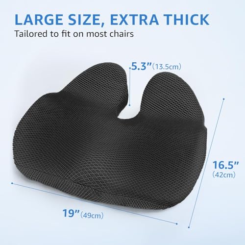 Sytopia Office Chair Cushion, Ergonomic Memory Foam Seat Cushions for Chair, Pain Relief for Tailbone, Back, Sciatica & Hip, Booster Pad for Sitting & Driving, Removable Washable Cover,19" x 17",Black