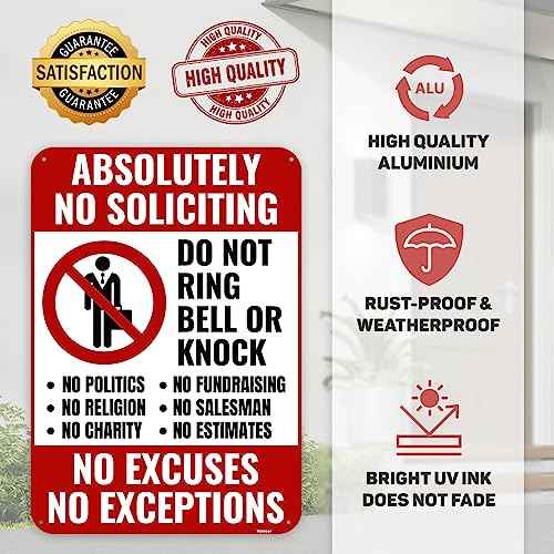1PC No Soliciting Sign for Home, 10 x 7 Inches - Aluminum - Do Not Knock Please Dont Ring Doorbell - No Silication Solicitors Soliciting Sign for Front Door Home House