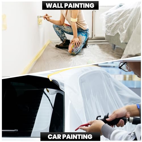 ADHES Pre Taped Masking Film with Adhesive Edge, 103 inch x 36 Yards x 3 Rolls No Residue Masking Tape for Painting, Automotive, and DIY Projects Tape and Drape for Floor Furniture Protection