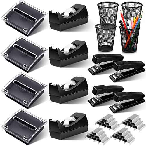 Jutom 20 Pcs Pop Dispensers Desk Staplers Tape Dispensers Pen Holder Set for Desk Office Stapler with Standard Staples Black Tape Holder Acrylic Posted Notes Holder for Office Supplies