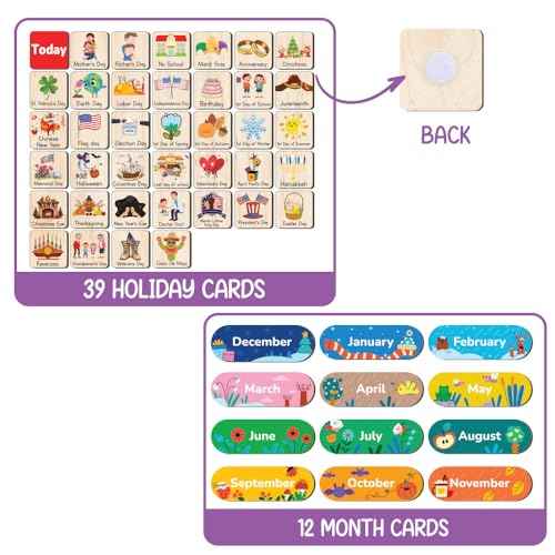 Wooden Calendar for Kids, Preschool Kid Calendar Learning at Home and Classroom Teaching, Hanging Calendar for Kids, Months and Days of The Year