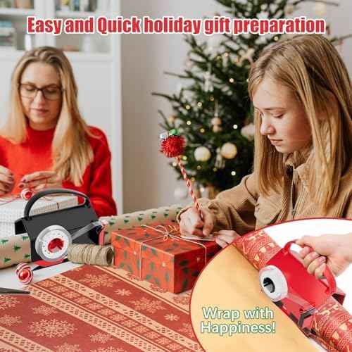 2-Pack Wrapping Paper Cutter & Tape Dispenser for Christmas Gift, Improve Gift Packaging Efficiency, Makes The Cutting line straighter, Cutting Tool with 4 Tapes£¬2 Replace Blades Kit, Red and Black