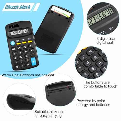 24 Pieces Pocket Calculator,Pocket Size Mini Calculators,Solar Battery Dual Power Function Calculator,8 Digit Display Basic Calculator for Students Kids Home Office(Black)