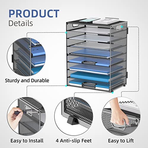 DALTACK Black 9-Tier Metal Mesh Desk Organizer with Handles, Office File Tray