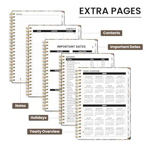 2026 Planner, Weekly and Monthly Planner for Women, January 2026 - December 2026, Hardcover 2026 Calendar Planner Book with Tabs, Inner Pocket, Spiral Bound, Perfect for Office Home School Supplies - A5 (6.3" x 8.5"), Petals