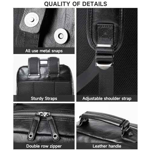 Leather Travel Laptop Backpack For Men Fit 15.6" Waterproof Vintage Backpack Business Work Knapsack College Commute Hiking Black Backpacks