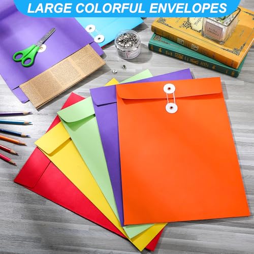 Fullhawl 100 Pcs Interoffice Envelopes with String Tie Closure 9x12 Inches Colored Mailing Files for Office & Business