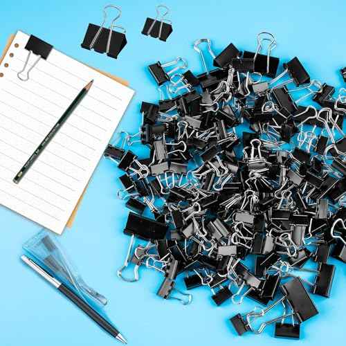 200 Count Binder Clips Assorted Sizes, 4 Sizes Large, Medium, Small, Mini, Metal Paper Clamps, Bulk Black Clips Office Supplies (1 1/4", 1", 3/4", 1/2 Inch) KKEETUR