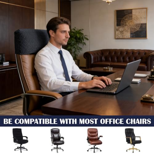NEUORTBURG Black Headrest Cover for Office Chairs Jacquard, Set of 1