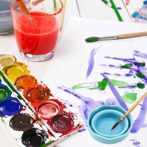 3 PCS Collapsible Paint Brush Washer Mini Foldable Silicone Watercolor Acrylic Oil Painting Silicone Washing Bucket Brush Holder Organizer Painting Water Cup for Watercolor Oil Painting