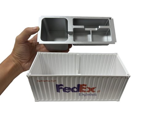 Yixoo Desk Organizer, Pen Pencil Holder, Business Name Cards Holder, Shipping Container Model Storage Box, Secret Storage Box with Multiple Compartments Office Supplies Multi-function (FedEx)