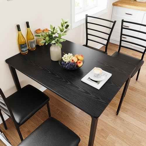 GarveeHome5-Piece Kitchen Dining Room Table Chair Set for Small Space, Indoor Modern Dinette Set for 4, Square Dinner Table Set for Dinette, Breakfast, Dark