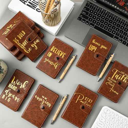 30 Sets Christmas Employee Appreciation Gifts Bulk Inspirational Leather Journal Notebooks with Bamboo Pens Thank You Gifts for Teacher Nurse Coworker Team Staff (Brown)