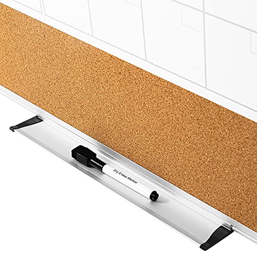 VUSIGN Monthly Calendar Whiteboard Dry Erase Cork Board Combo, 24" x 36" Planning Board, Silver Aluminium Frame