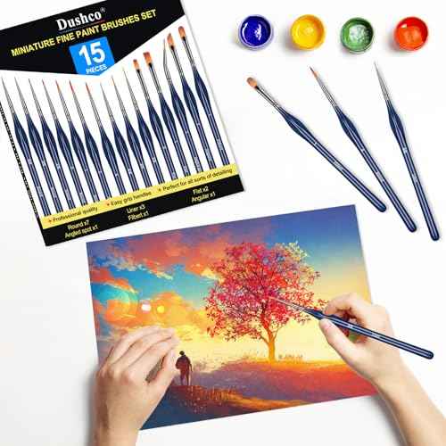 Detail Paint Brushes Set - 15pcs Miniature Paint Brushes, Art Painting for Acrylic Watercolor Gouache Oil & Face Painting, Models, Figurine and Paint by Number Kit for Adults