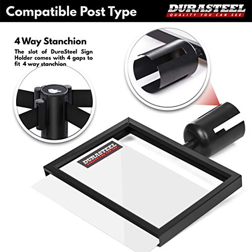 DuraSteel Stanchion Sign Holder - Landscape Display for 8.5" x 11" Paper Size - Double Sided Sign Frame with Plexiglass Cover - NOT Fit with US Weigh Sentry Stanchion - Crowd Control & Queue Barrier