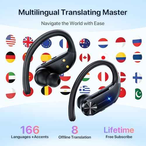 AI Translation Earbuds Real-Time : 166 Languages, 8 Offline Translation Packs, Noise Canceling, 60 Hours Battery - Seamless Translator Headphones for Travel Business Learning, iOS & Android Support
