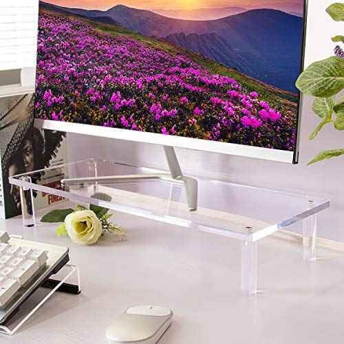 YestBuy 20x7.5 Acrylic Monitor Stand Riser, Clear Computer Stand for Laptop, iMac, Pc, Printer, Desktop Ergonomic,Desk Riser Work from Home Accessories Office Supplies Platform Save Space