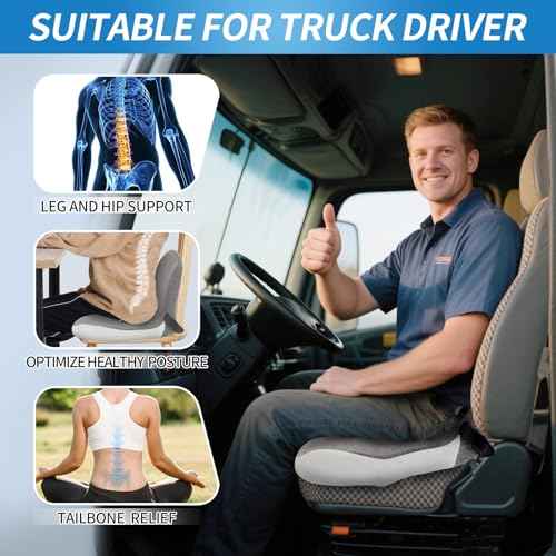 Memory Foam Buttocks Cushion for Office Chair Truck Driver Truck Seat Cushion Ergonomic Driver Seat Cushion with Lumbar Support & Sciatica Back Pain Relief, Car Seat Cushions for Driving