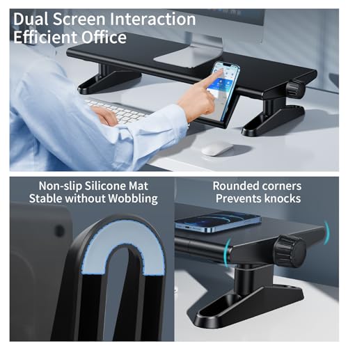 Computer Monitor Stand Riser for Desk,4.5-6.3 Inches Freely Height Adjustable with Cellphone Holder,Multi-Purpose Desktop Organizer Monitor Stands Riser for Computer,Laptop,Printer,TV (BLack)