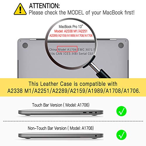 ICARER MacBook Pro 13 Case (2016-2025), Genuine Leather Case for A2338/A2251/A2289/A2159/A1989/A1708/A1706 M1 M2 Pro/Max, with Touch Bar & Touch ID Compatible for MacBook Pro 13 inch (Black)