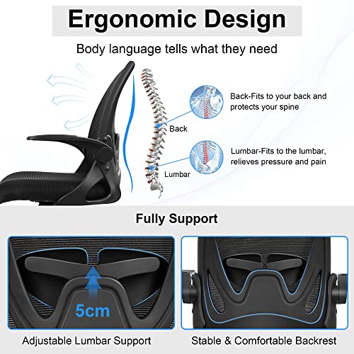 Primy Black Ergonomic Office Chair with Flip-Up Armrests, Lumbar Support, 360° Swivel – Breathable Mesh Desk Chair