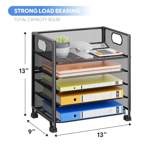 Black 5-Tier Paper Tray Organizer for Desk, 13x9x13 Inches - Office File Storage