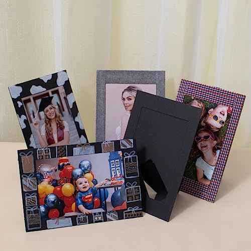 Meonua Paper Picture Frames for 4 x 6 Inch Inserts,Cardboard Photo Frame with Easel,Standing Paper Frames Bulk for DIY,Crafting,Classroom,Wedding,Graduation(200Count,Black)