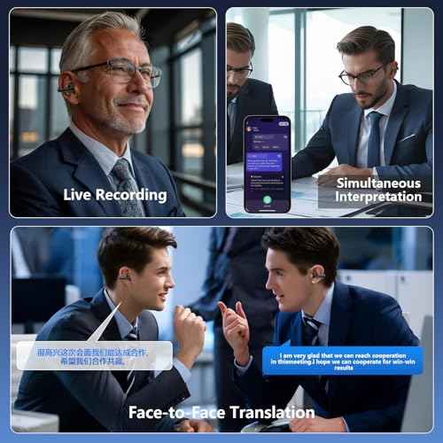AI Translation Earbuds Real Time 144 Languages Clip On Earbuds Translator Headphones Audifonos Traductores Ingl?s Espa?ol Bluetooth 60H Playtime Headphones for Travel Business Meeting Learning Black