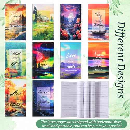 200 Pcs Christian Gifts for Women Christian Accessories Include 50 Bible Verses Notebooks 50 Church Bookmarks 50 Scripture Pens 50 Organza Bags for Church Motivational Gift(Scenery)