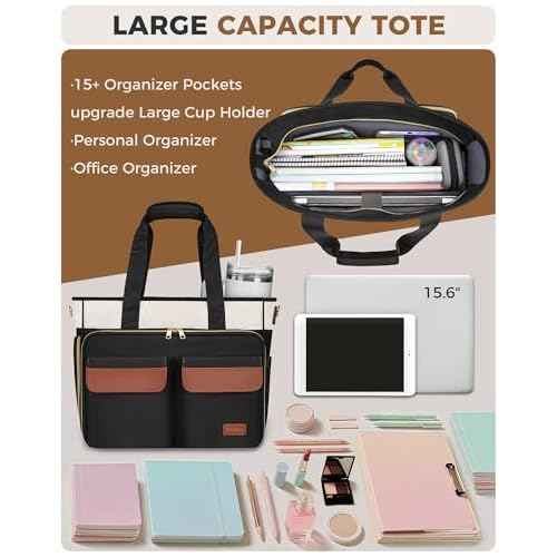 Ytonet Teacher Bag for Women, 15.6 Inch Laptop Tote Bag with Laptop Protective & Accordion File Pockets, Work Bags for Women Nurse Bags Professional Briefcase for Office, Business, College, Nursing