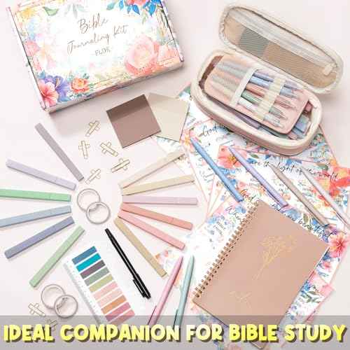 Bible Study Supplies Journaling Kit for Women, Christmas Christian Gifts for Women, Bible Study Tools with Pastel Highlighters and Pens No Bleed, Pencil Case Notebook Annotation Kit Accessories Set