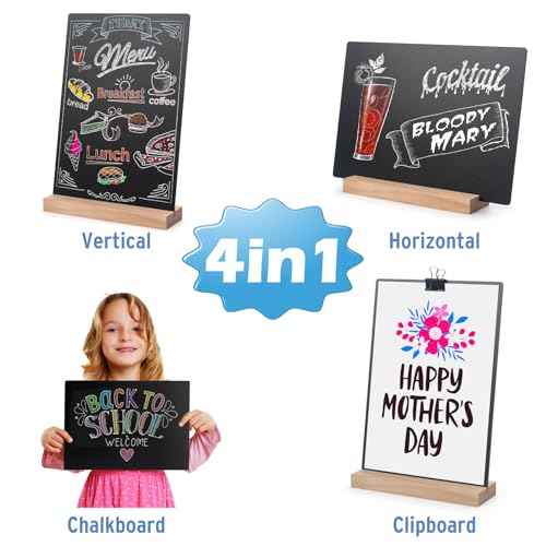 ONUPGO 8 x12 Inch Tabletop Chalkboard Sign with Base Stand, Menu Chalk Board Sign Store Food Signs, Message Boards for Party, Wedding, Tables Decoration, Bar and Restaurant