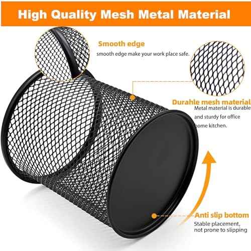 Pen Holder Pencil Holder Mesh Metal Pen Cup Holder Pencil Cup Holder for Desk Office Home Pen Organizer Black, 6 Pack