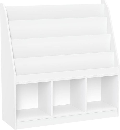 RiverRidge Kids Bookrack - 4 Shelves with 3 Cubbies for Organized Storage | White, 11.81"D x 35"W x 36"H