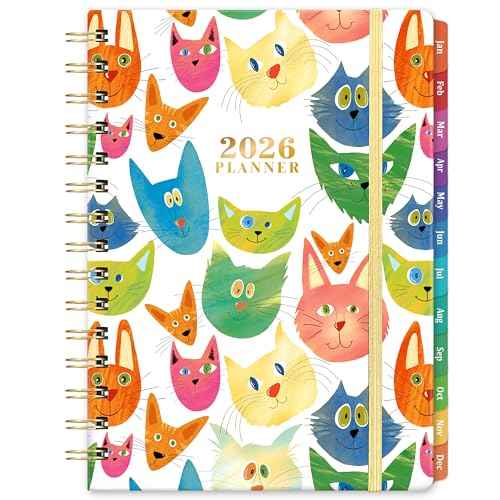 2026 Planner - 2026 Planner Weekly and Monthly, Jan.2026 - Dec.2026, 12 Month Planner Weekly & Monthly with Colourful Tabs, 6.4" x 8.5", Hardcover + Back Pocket - Cat