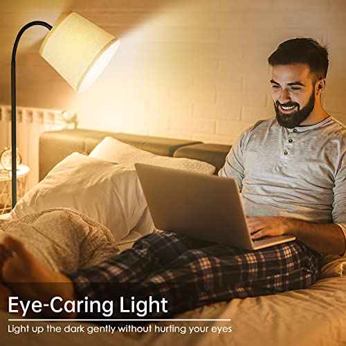 LED Floor Lamp, Standing Lamp for Living Room with Linen Lamp Shade,Adjustable Gooseneck Modern Reading Light,Floor Lamps for Bedroom,Office,Farmhouse,12W LED Bulb Included