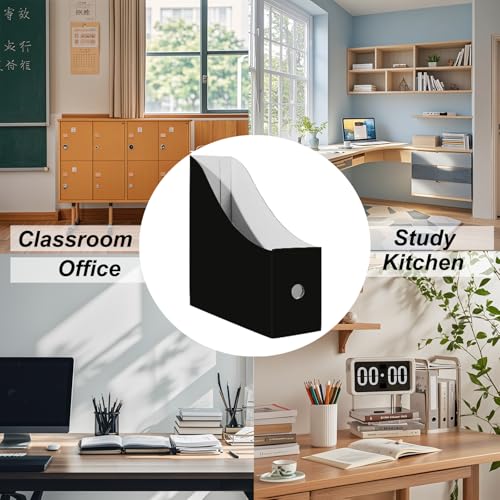 Limitliho 6-Pack Black Cardboard Magazine Holder for Desk or Shelves - 10.6"H x 10.2"L x 3.5"W