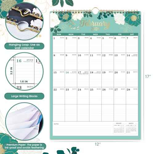2026 Calendar - 2026 Wall Calendar, Jan 2026 - Dec 2026, 12" x 17¡±, Twin-wire Binding, Hanging Hook, Holidays, Julian Dates