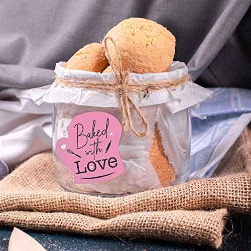 easykart labels 3000 Baked with Love Stickers in Sheets, Pink Color in Hand Gloves Die cut Design | 2" x 2" Inch Size Highly Recommended for All Bakeries and Baked Products ..