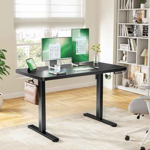 Marsail 55 x 30 Electric Standing Desk with One-Piece Desktop, Sit Stand Desk with Thickened Tabletop, Height Adjustable Stand Up Desk with Cable Management for Home Office(Frame+Desktop, 2 Packages)