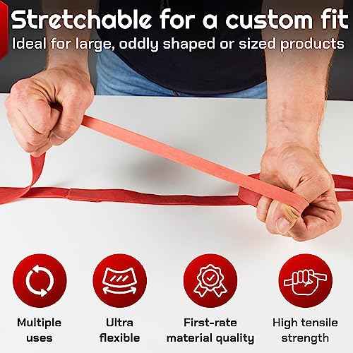 IDL Packaging 92" Strong, Elastic & Flexible Rubber Bands, Pack of 8, Red - 2X Elasticity, 80% Natural Rubber - Extra Strong Mover Bands for Furniture, Boxes, Moving Blankets